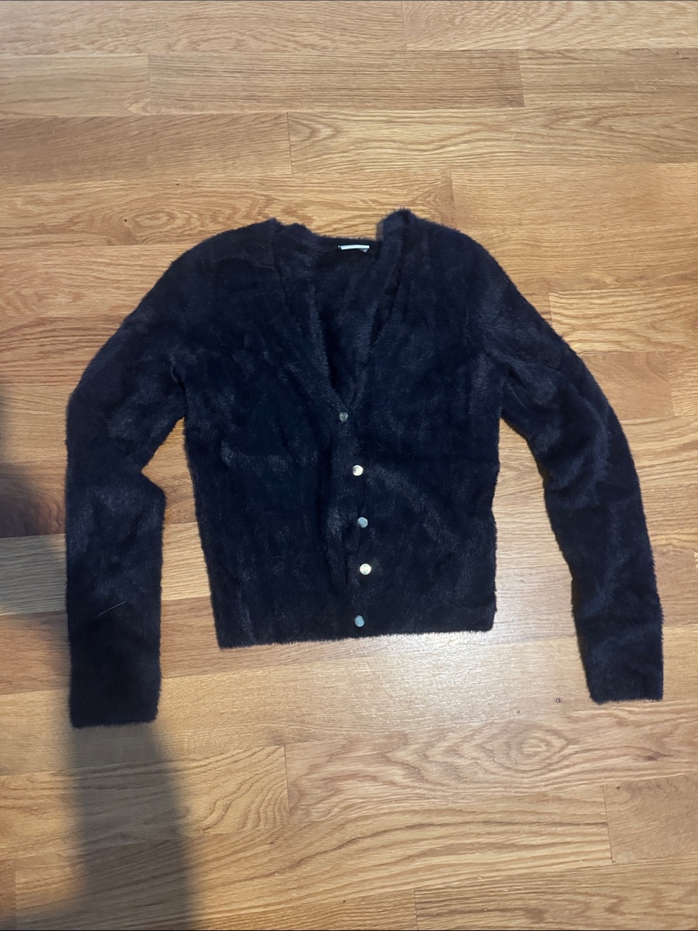 Abercrombie & Fitch Black Fuzzy V-Neck Button-Up Cardigan